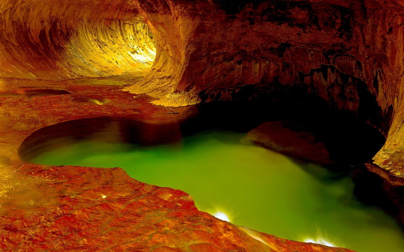 inside, cave, pond, entrance, nature, nature and landscapes, 1080P