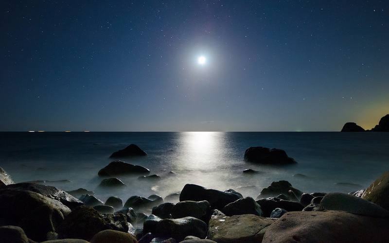 720P, rocks, hd, ocean, nature, moonlight, stones