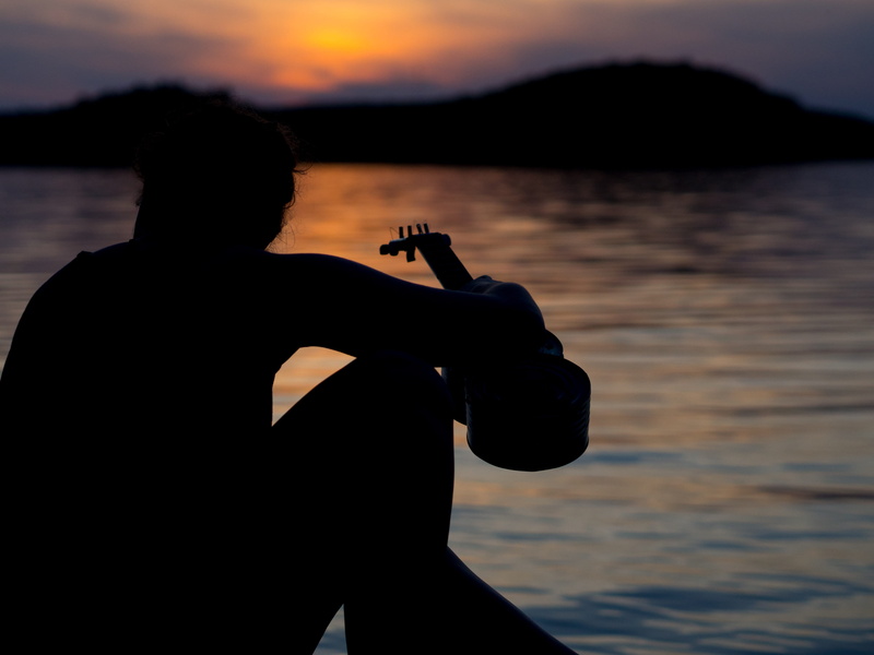 woman, nature, ukulele, musical equipment, girl, water, canada, sunset, one person, arts culture and entertainment, sea, sky, silhouette, musician, music