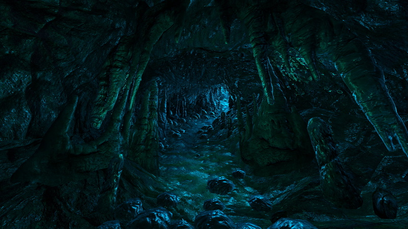 dark, caves, path, trail, artistic, creepy, detail, stalactite, dear, digital, blue, art, spooky, 1080P, stalagmite, stairs, esther