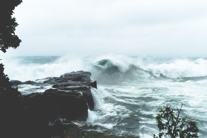 scenics - nature, hitting, beauty in nature, power in nature, rocks, cold, wind, aquatic sport, splashing, breaking, day, black rocks, flowing water, 4K