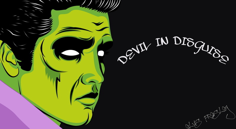 no people, western script, neon colored, indoors, close-up, elvis, anger, 1080P, text, creativity, representation, communication, Funny, devil, cartoon