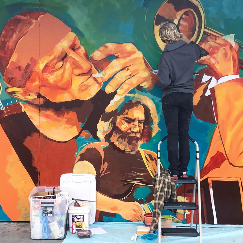 creativity, poster, lifestyles, leisure activity, food and drink, furniture, two people, human, 420 sunset blvd n, music, front view, day, jerry garcia
