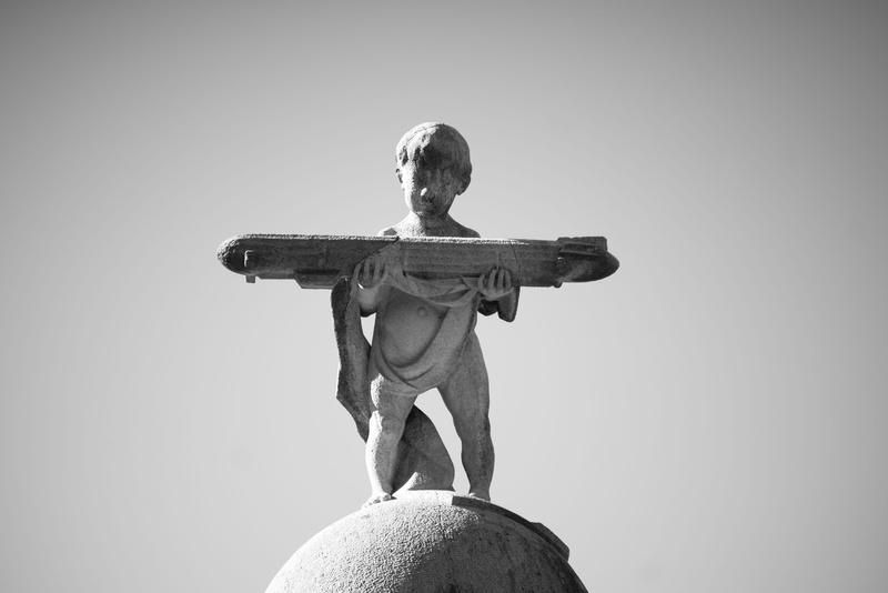 prometheus, belief, angel, low angle view, child, human representation, male likeness, hindenberg, clear sky, art and craft, friedrichshafen, germany, iccarus