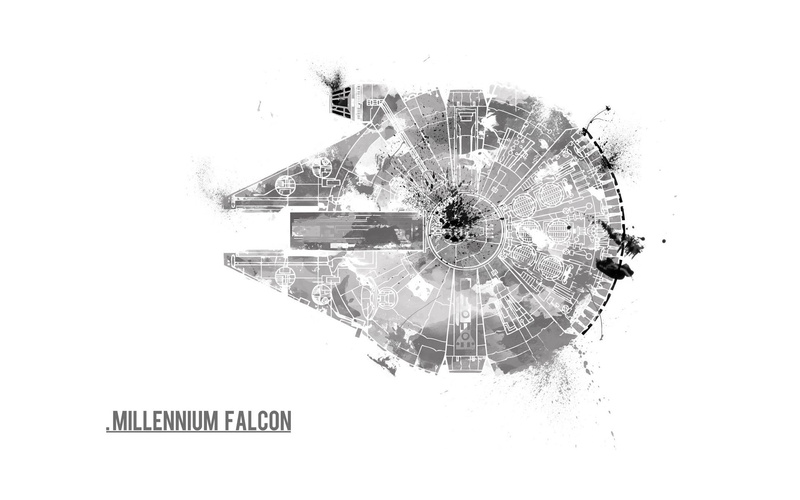 Star Wars, Millennium Falcon, spaceship, white background, 1080P, simple background, artwork, fan art