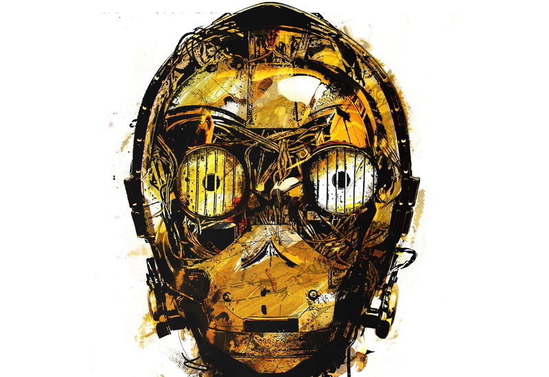 art, robot, head, star wars, C-3PO, 2K