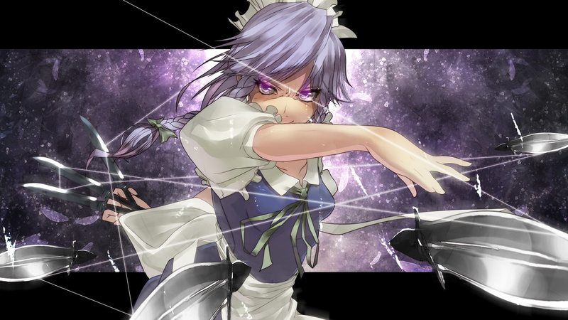 touhou, maids, 1080P, sakuya, gray, hair, izayoi, band