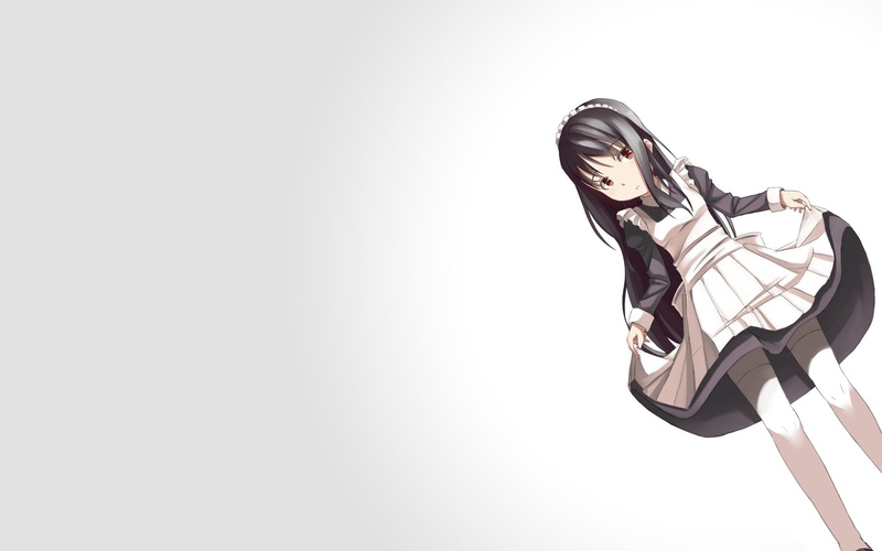long hair, white, costumes, hd, long, highs, maids, hair, band, art, thigh, background, anime, girls, simple, people, maid, bac, red, eyes, 1080P