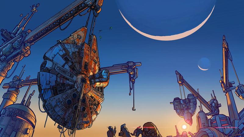 Millennium Falcon, Star Wars Ships, 1080P, Star Wars, artwork, science fiction, illustration, spaceship