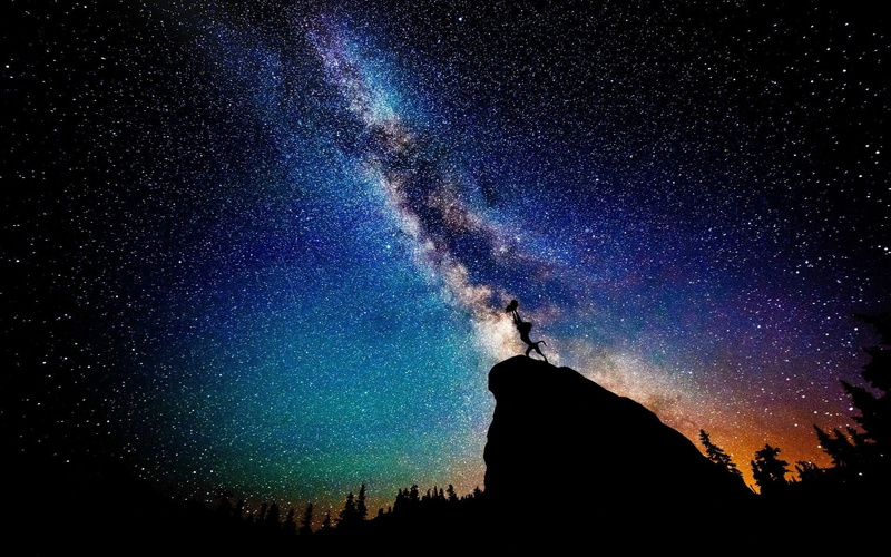 astronomy, Milky way, Disney, cliff, The Lion King, idyllic, landscape, no people, tranquility, tree, sky, Silhouette, stars, galaxy, space, star field