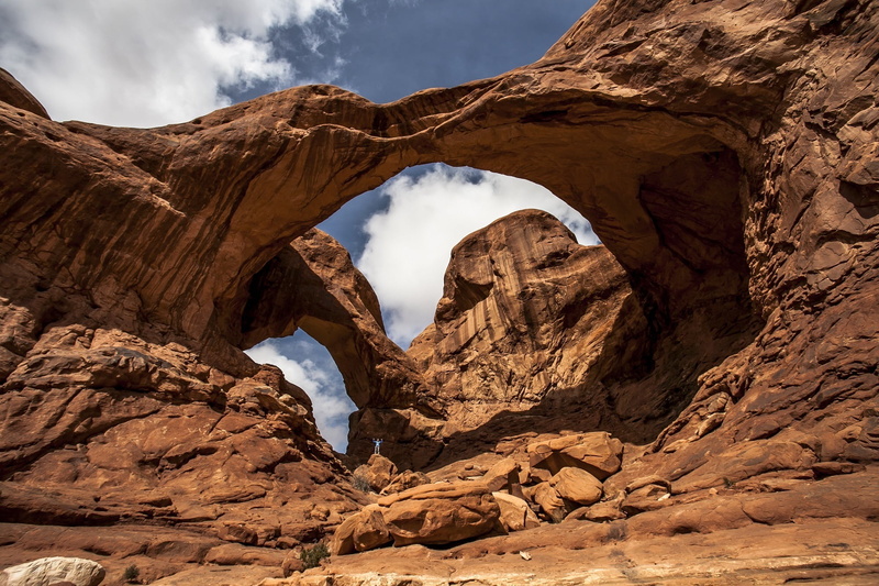 eroded, tranquility, landscape, rock - object, scenic, cloud - sky, nature, physical geography, solid, natural arch, non-urban scene, utah, arch, rock