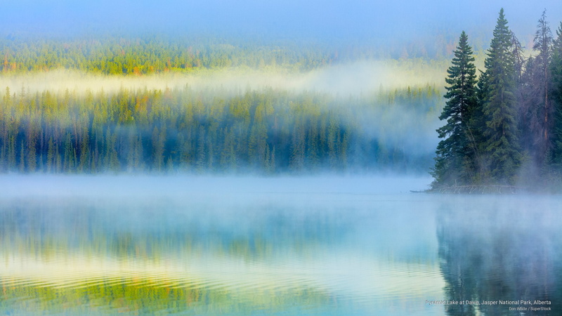 pyramid, 2K, National Parks, lake, park, dawn, national, jasper, alberta