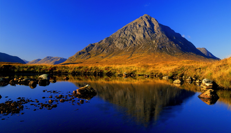 the sky, mountain, lake, pyramid, stones, 1080P