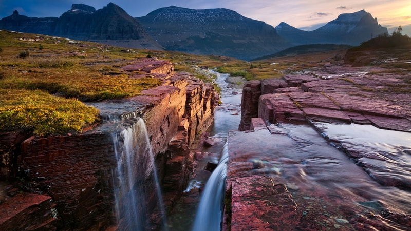 sun, mountains, rocks, hd, streams, national, nature, 1080P, glacier, art, park, world, highway, water, photography