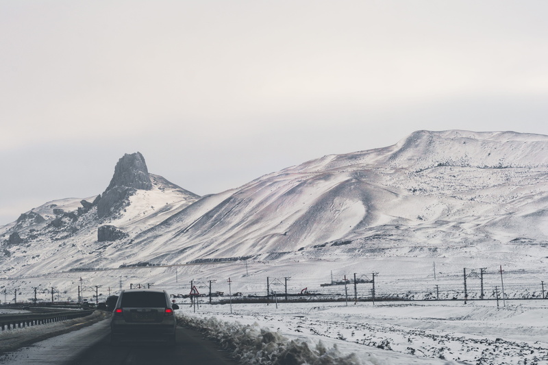 ice, landscape, car, covering, nature, capped, weather, scenics - nature, range, no people, transportation, cold temperature, quba, glacier, mountain, asphalt