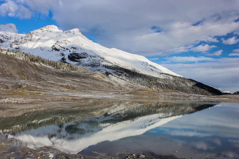 scenics - nature, dirt road, reflection, sky, tranquil scene, icefields parkway, environment, winter, non-urban scene, glacier, idyllic, mountain, 5K