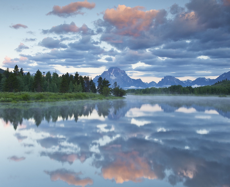 reflection, river, Mountain, Wyoming, 1080P, Oxbow Bend, clouds, National Park, USA, sky, trees, Grand Teton, forest
