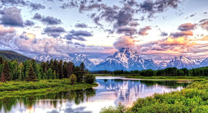 bend, Mountains, oxbow, clouds, HDR, sunrise, river, grand, sunset, Teton, park, national, 4K