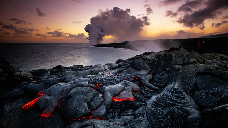 tropical, 1080P, clouds, lava, mountain, ocean, sea, solid, day, cloud, beauty in nature, wave, island, power in nature, erupting, geology, summer, reflection