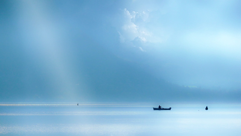 boat, mode of transportation, nature, tranquil scene, Lake, silhouette, travel, sky, cloud - sky, beauty in nature, alps, water, nautical vessel, Blue