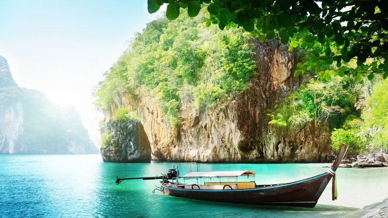 boat, scenics - nature, sky, rock formation, white, landscape, transportation, 1080P, waterfront, nautical vessel, tree, beach, formation, sea, tranquility
