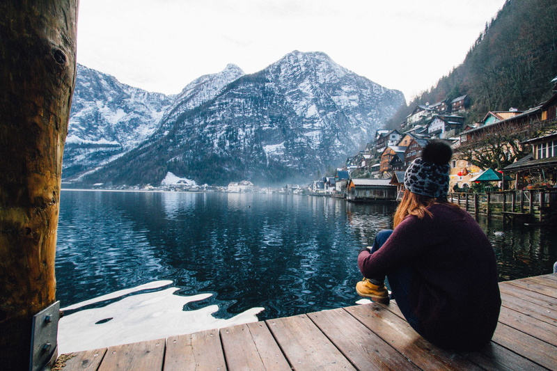 outdoors, river, beauty in nature, sea, ocean, winter, person, mountain range, close-up, looking at view, nature, houses, lake, lady, woman, sweater, scenics - nature