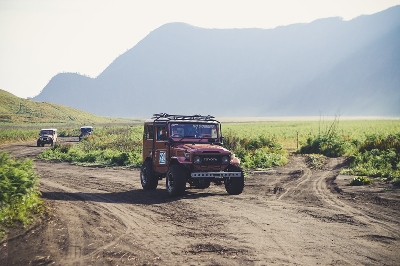 mode of transportation, rural scene, field, transportation, surrounded, road, daytime, pathway, dirt road, sunlight, land vehicle, one person, environment