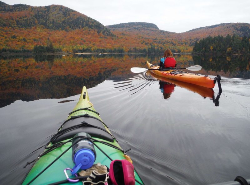 kayak, peaceful, day, autumn, mode of transportation, quebec, beauty in nature, lifestyles, woman, nautical vessel, non-urban scene, nature, mountain lake