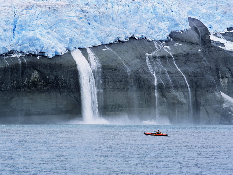 hd, ice, ocean, waterfall, nature, kayak, 720P