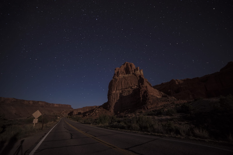 desert, no people, arches, mountain, rock formation, arches national park, night, transportation, united states, red rocks, tranquility, astronomy, direction