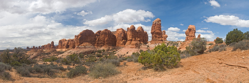 semi-arid, arid climate, Multiple Display, plant, solid, land, sandstone, beauty in nature, cloud - sky, sky, geology, Desert, landscape, Arches National Park