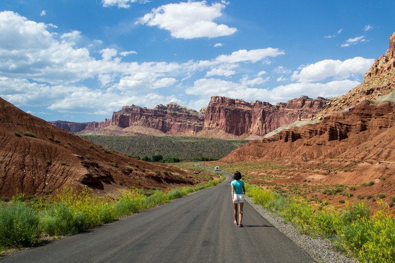 capitol reef, united states, formation, sand, non-urban scene, full length, national park, rock, hiker, capitol reef national park, cloudy, lifestyles