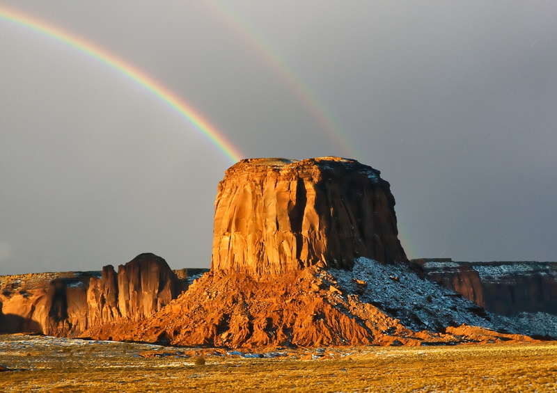 double rainbow, 5K, tranquil, yellow, landscape, colorful, shadow, climate, tranquil scene, snow, uSA, desert, grand, red, environment, nature, green