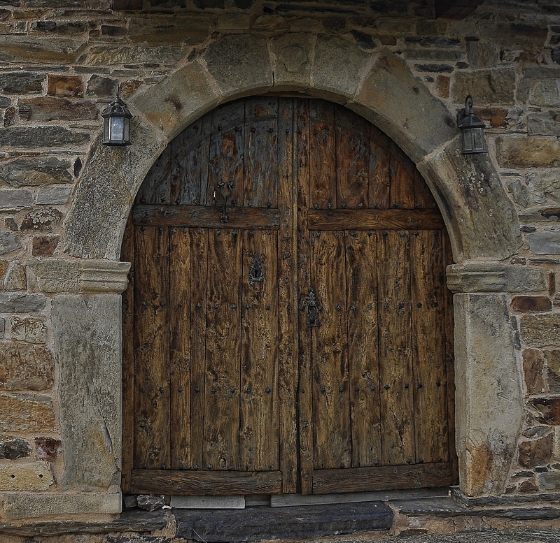 old, door, outdoors, ornate, double doors, archway, entrance, doorway, 1080P, safety, protection, residential, arch, the past, built structure, stone wall