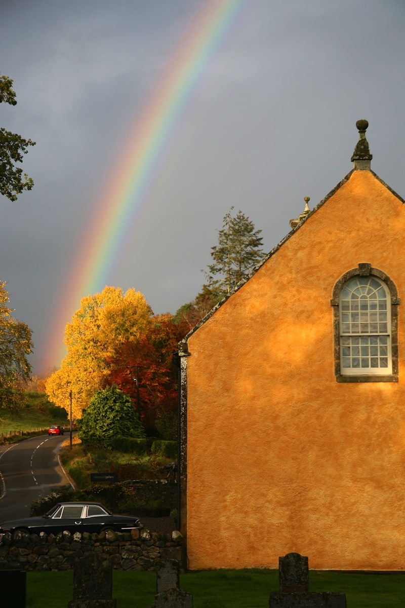 outdoors, built structure, Rainbow, colorful, countryside, outside, Building, double rainbow, beautiful, Autumn, no people, House, multi colored, plant