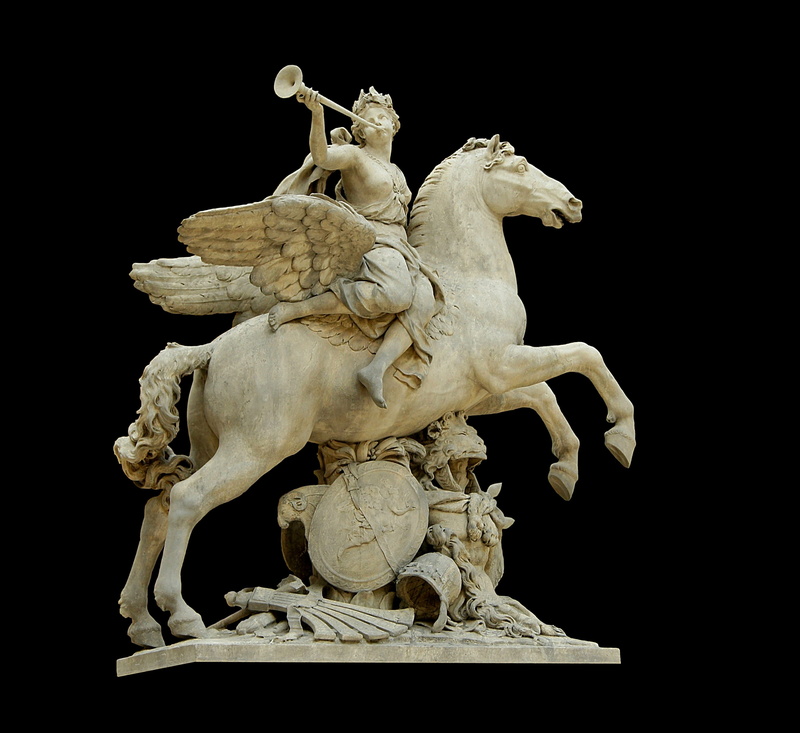 animal wildlife, statue, pegasus, nature, creativity, louvre, mammal, antoine coysevox, architecture, fame, low angle view, sculpture, angel, art and craft