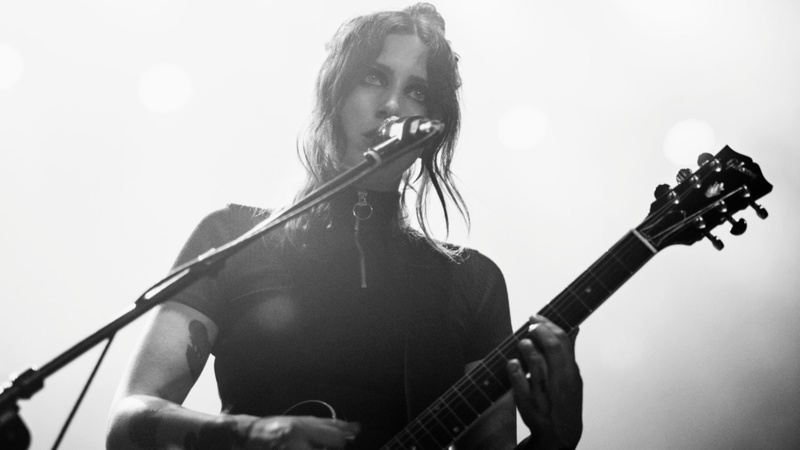 headshot, portrait, musical equipment, front view, Chelsea Wolfe, young adult, one person, string instrument, music, artist, musical instrument, plucking an instrument