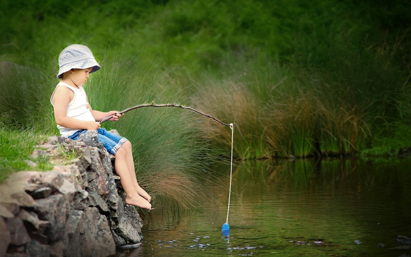 River, 1080P, Child, Photography, Summer, Boy, Fishing
