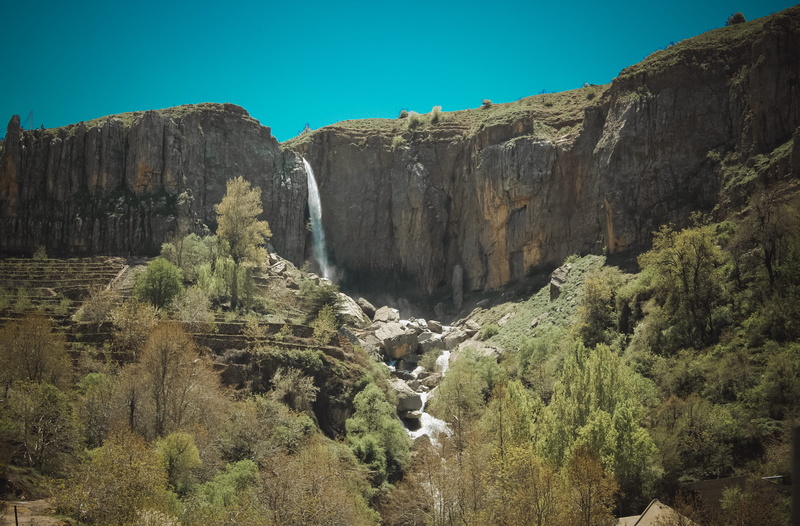 stunt, waterfall, day, outdoors, land, tree, no people, scenics - nature, flowing water, beauty in nature, cliff, lebanon, cascade, clear sky, rock - object