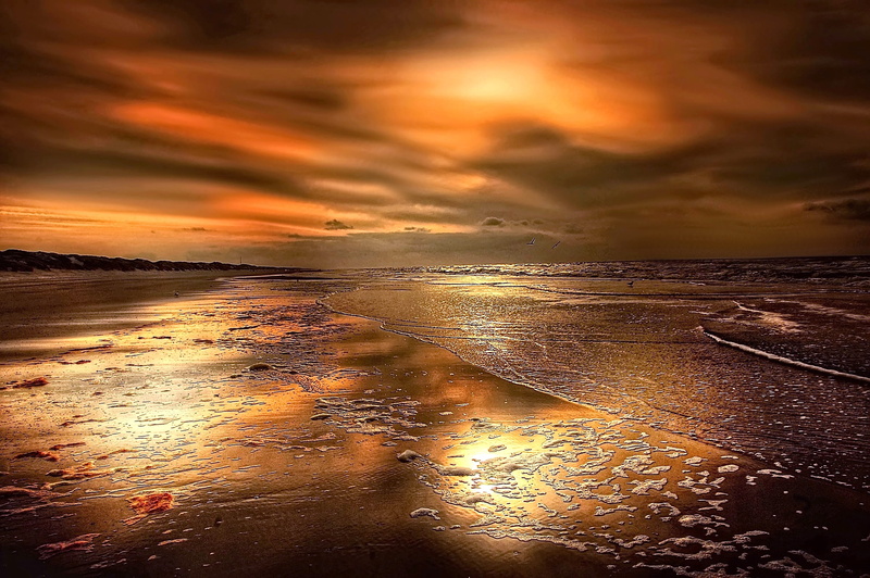 coast, cloud - sky, outdoors, vacations, environment, wave, low tide, denmark, scenics - nature, sunset, romance, sun, afterglow, sunbeam, golden, 2K