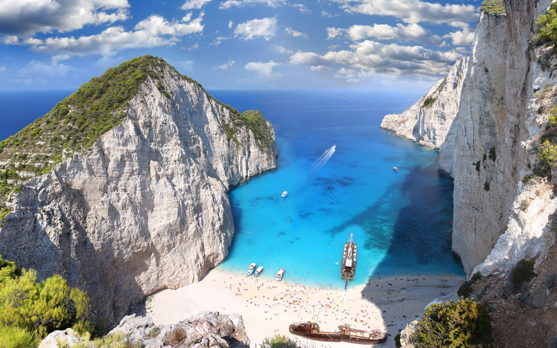 greece, day, blue, scenics - nature, sky, high angle view, land, solid, island, turquoise colored, 2K, tranquil scene, rock, sea, nature, water, outdoors