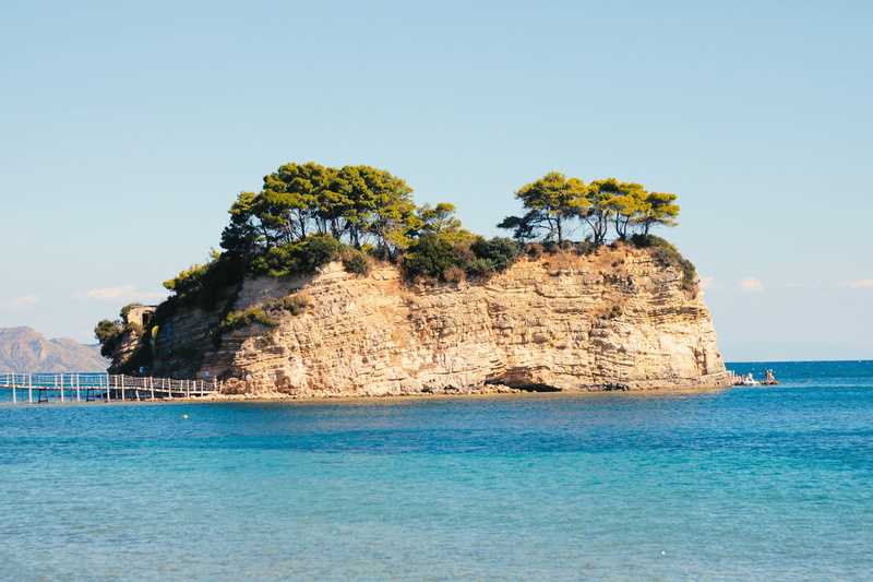 trees, rock - Object, tranquil Scene, water, turquoise colored, sea, greece, tranquility, blue, mediterranean Sea, mediterranean Countries, sunlight, europe