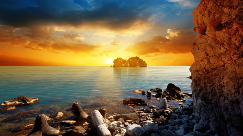 rocky, ocean, sunsets, cool, nature and landscapes, sunset, nature, island, 1080P, oceans, rocky coast