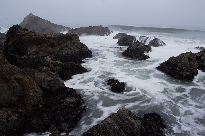 Waterfalls, wave, mountain, rock - Object, ocean  Pacific, sea, Sonoma  California, permanence, fog, motion, gray, rocks, nature, canon, water, wide angle