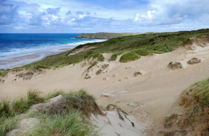blue, atlantic, beauty in nature, sand, south, coastal, cloud - sky, marram grass, nature, Penhale Sands, english, uk, waves, dunes, outdoors, Cornwall