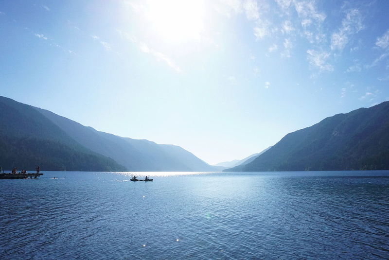 sky, idyllic, mountain, rowing, transportation, mountain range, brightly lit, olympic national park, nature, lake crescent, outdoors, scenics - nature