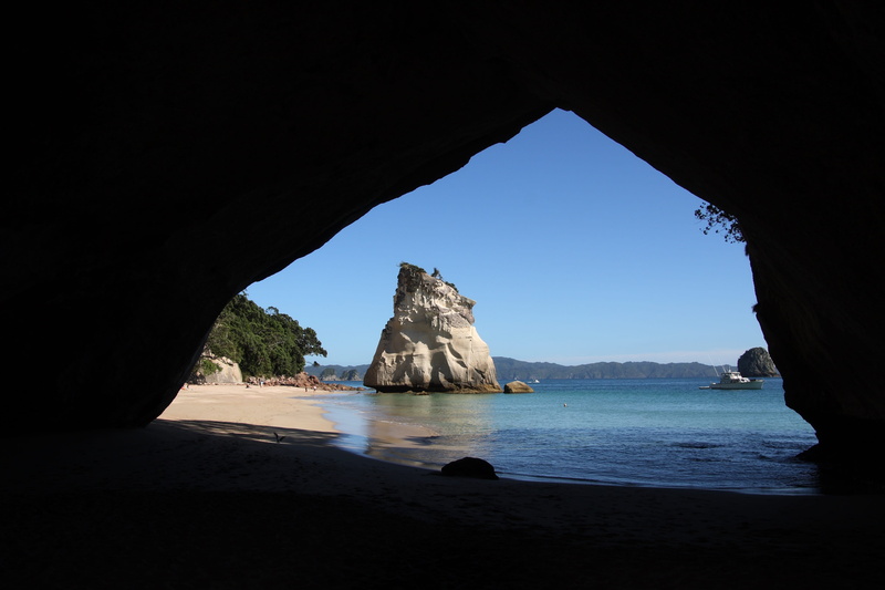 natural arch, sea, clear sky, coast, no people, travel, outdoors, 4K, rock, land, coromandel, tranquility, waters, new zealand, beauty in nature, nature