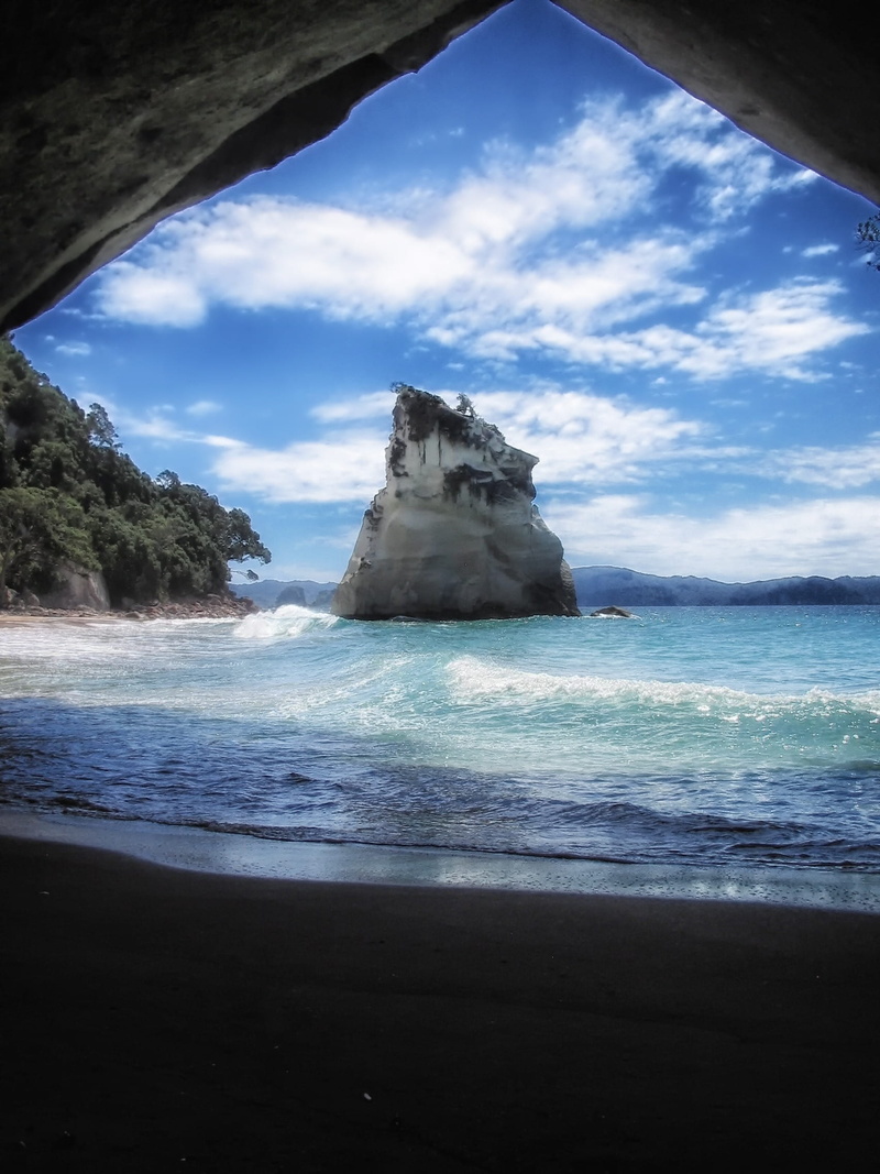 landscape, horizon over water, sea, cloud - sky, clouds, beach, 1080P, ocean, tranquility, motion, island, rocks, new zealand, rock, day, scenics - nature