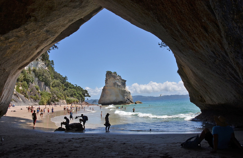 outdoors, sky, water, beach, sea, land, beauty in nature, rock formation, horizon over water, solid, new zealand, leisure activity, day, rock - object