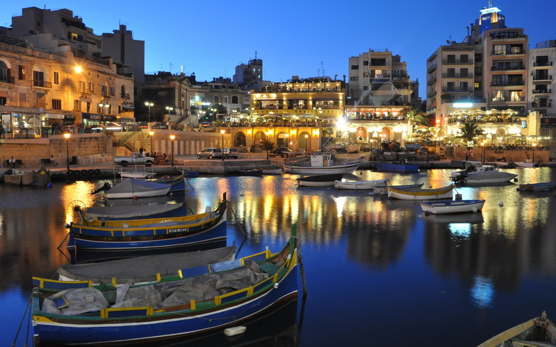 Malta, Night, Lights, Houses, Beautiful, Boats, 2K